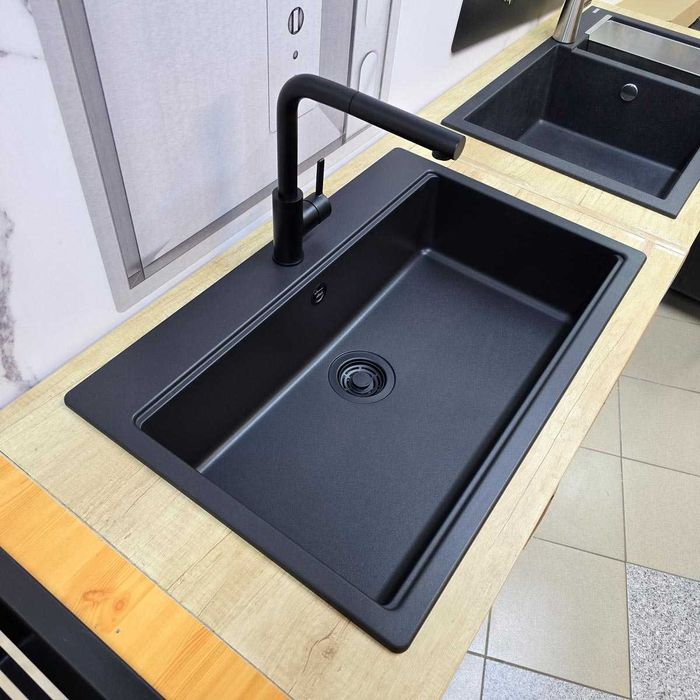 Chiuveta bucatarie granit Time 130 neagra cu baterie Shell Plus Black