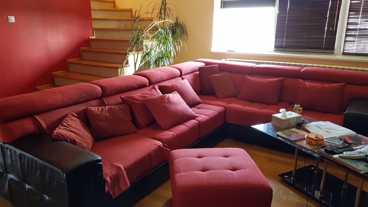 Coltar/canapea piele+stofa rosu