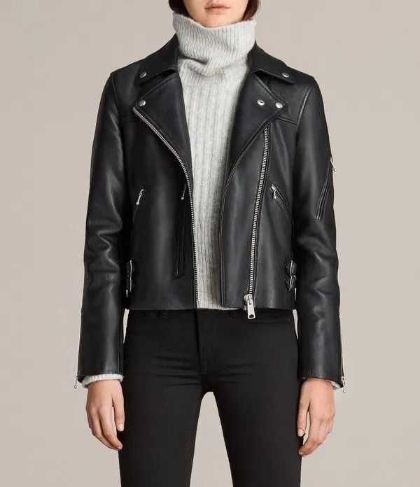 AllSaints Prescott Дамско Кожено яке Агнешка Кожа Черно Small UK 8