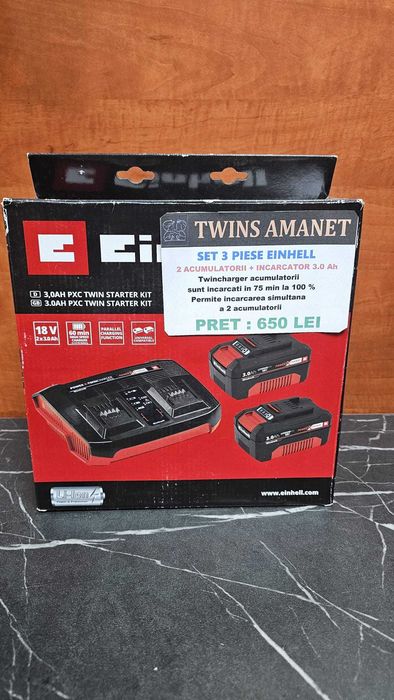 Set 3 piese EINHELL incarcator +2 acumulatorii  3.0 Ah