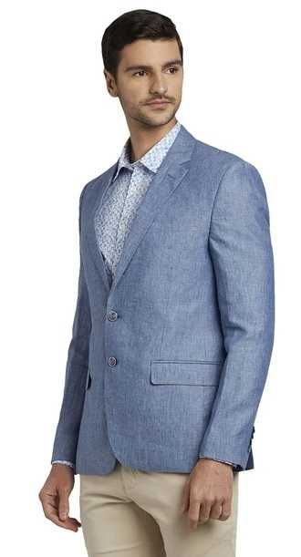 Sacou blazer slim 52 XL premium Atelier Torino 100 % linen open bleu