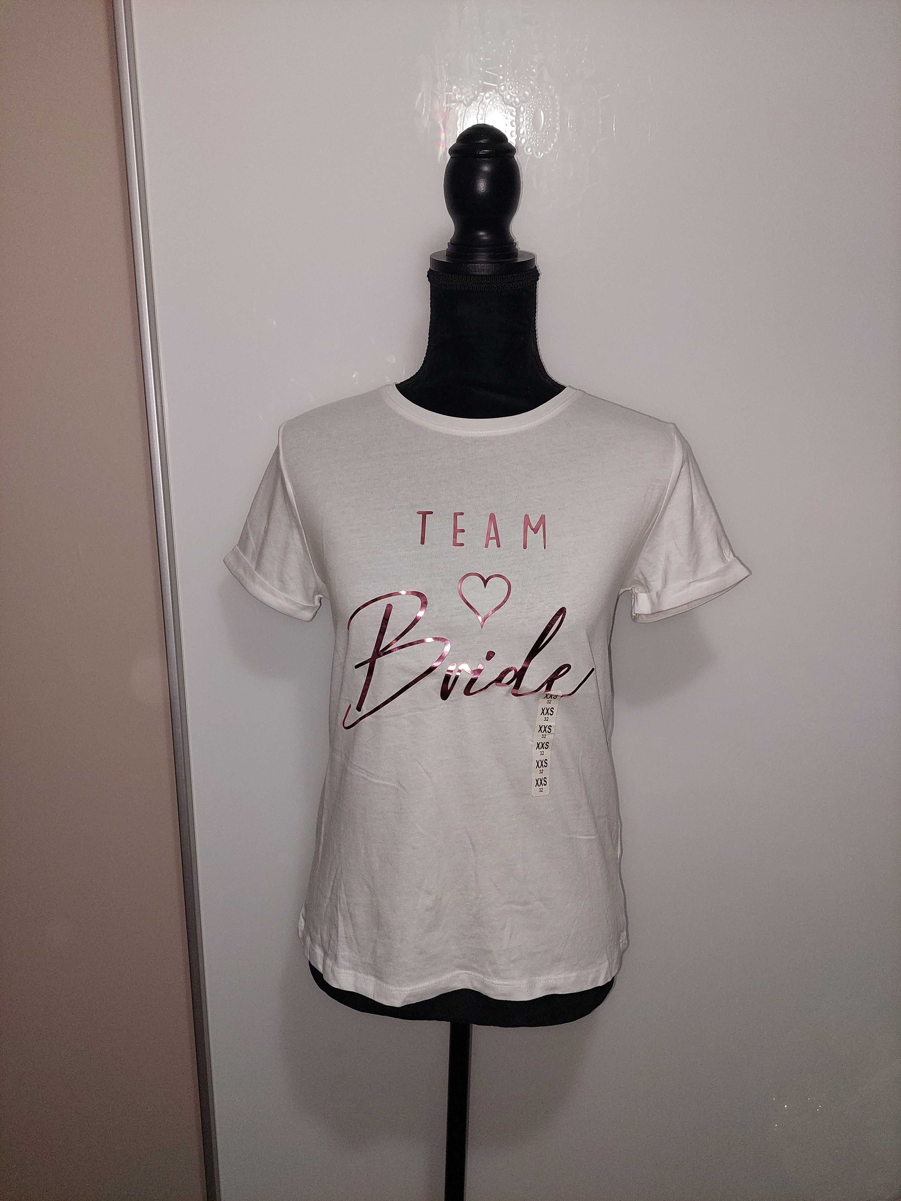 Tricou Team Bride, nou, alb cu imprimeu roz sidefat