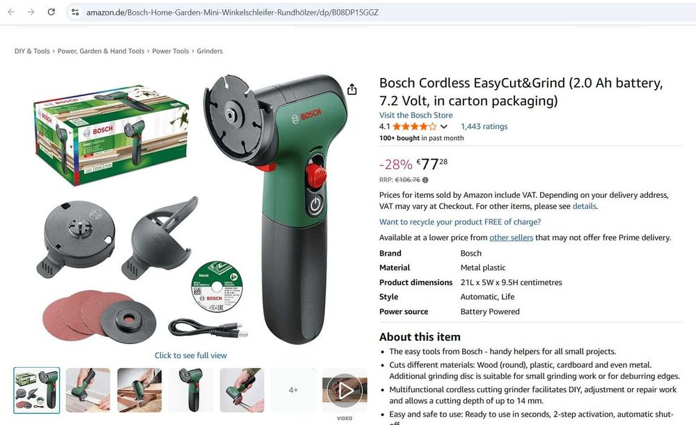 Polizor unghiular Bosch EasyCut&Grind, incarcare USB type-C