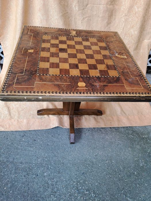 masa de sah lemn intarsie 67/67 cm