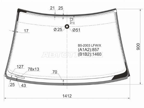 Стекло лобовое + дд VOLKSWAGEN PASSAT B5 4/5D 96-05/SKODA SUPERB 02-08
