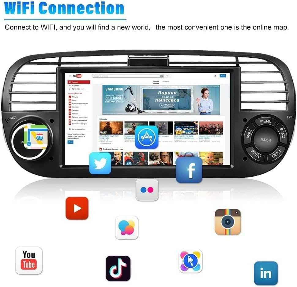 Мултимедия Двоен дин Android за FIAT 500 Андроид навигация плеър 2DIN