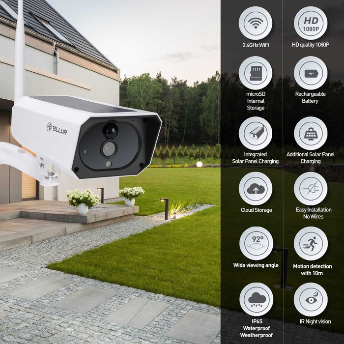 Camera solara WiFi Tellur TLL331231 + panou, 2MP Full HD, PIR + card