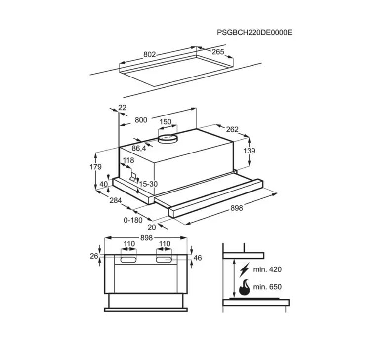 Абсорбатор за вграждане AEG DPB3932S 90cm
