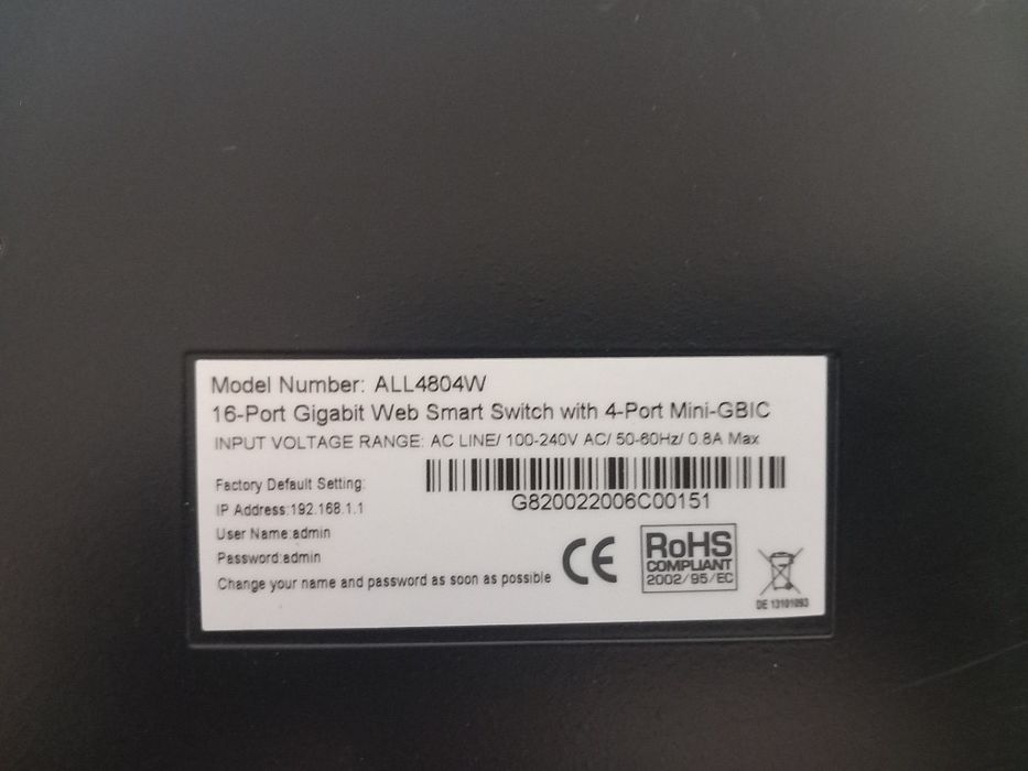 Produsul din imagine este un switch de rețea Allnet ALL4806W.