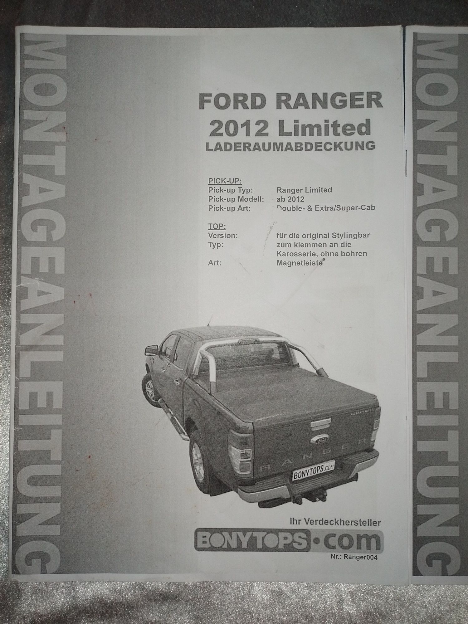 Покривало за товарната част на Ford Ranger XL SingleCab