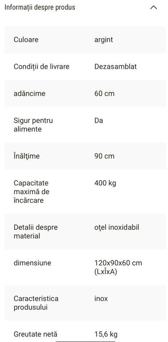 Masa inox/ Masa de lucru