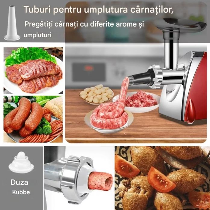 Masina de tocat carne Leihmann 3500 W cu accesorii motor cupru,Rosu