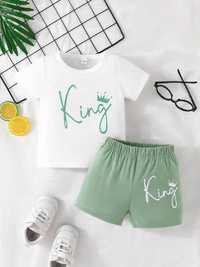 Детски комплект за момче от тениска с щампа "King" и ежедневни шорти