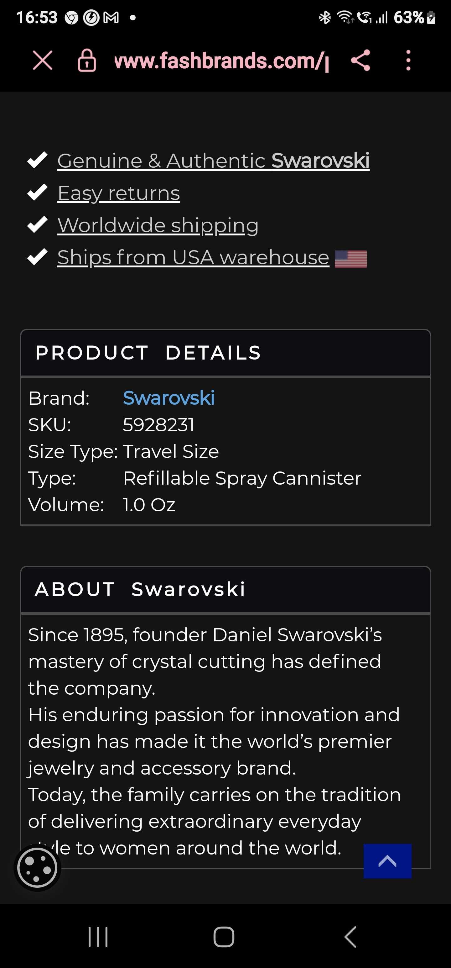 Swarovski Original,Spray Parfum Reancarcabil,Nou,Culoare Neagra.