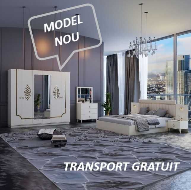 Dormitor Mira Alb/Auriu NOU - transport gratuit