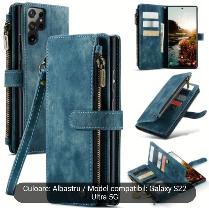 Husă albastră premium de telefon mobil pentru Samsung Galaxy S22 Ultra