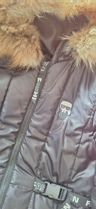 Дълго  яке естестве пух на качулката