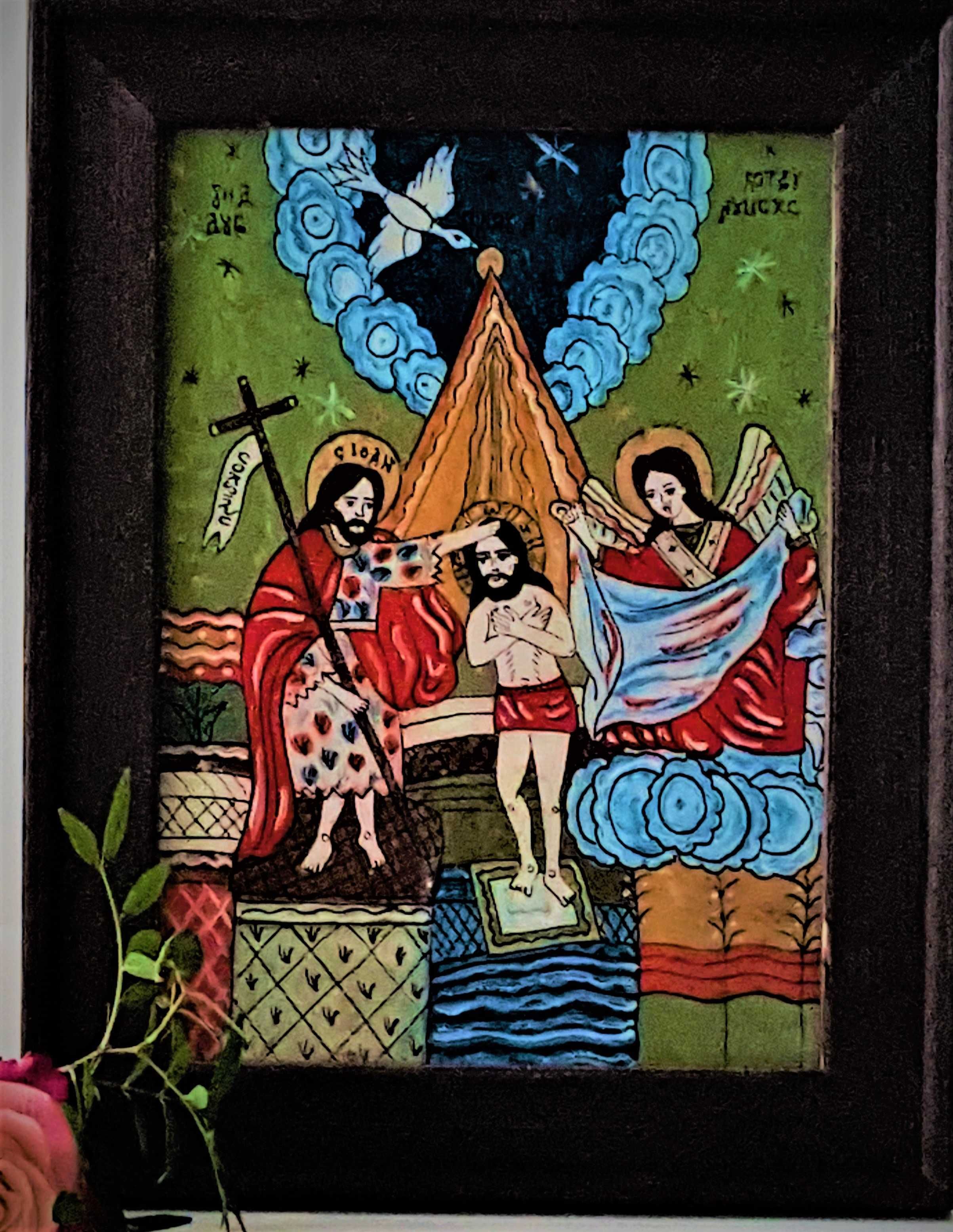 Botezul Domnului Iisus Hristos - Icoana pictata pe sticla