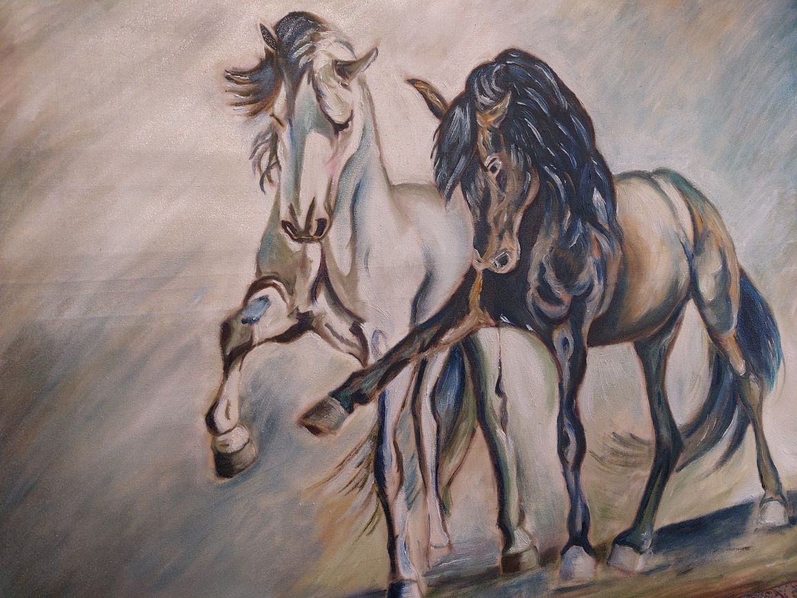 Картина Лошади  размер 100х80 нарисовано   масляной  краской