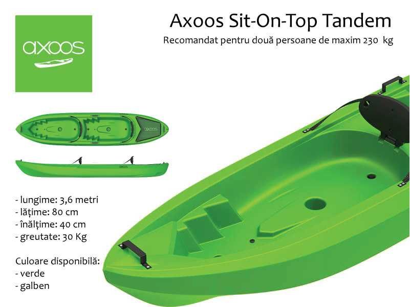 Caiac Axoos Tandem, model Sit-On-Top, 3,60 metri, maxim 230 kg