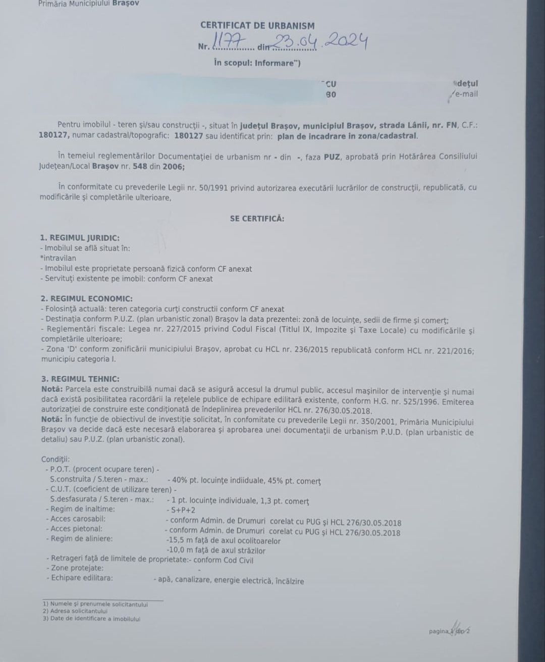 Schimb teren 1000 mp in Brașov cu autoturism