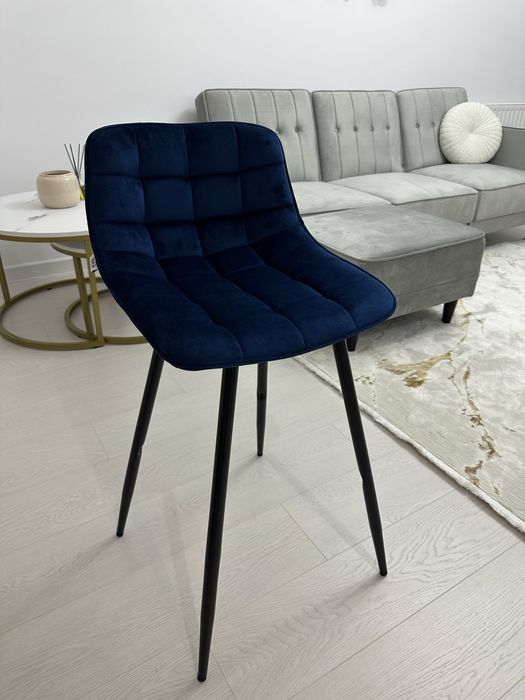 Set 2 scaune de bar moderne, catifea, culoare albastru velvet