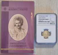 Moneda aur BNR 100 Lei, Regina Elisabeta, gradata NGC PF 69