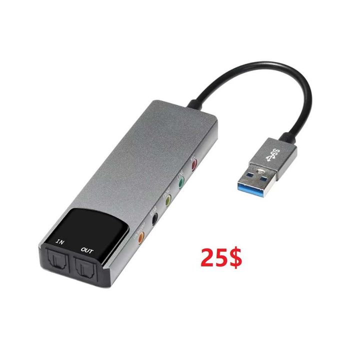 Аудио конвертер SPDIF + RCA (6x1) в USB-С и USB 3.0