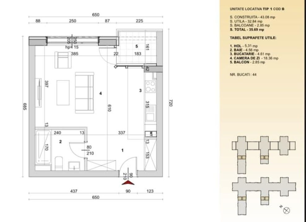 Garsoniera + loc parcare High Garden East, Obor,Veranda Mall,Mega Mall