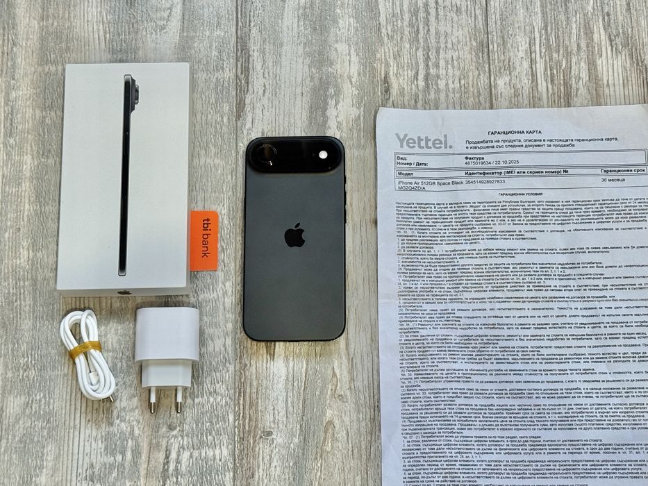 Iphone Air 512 GB Black 100 % Battery Health Като Нов Гаранционен 3 г.