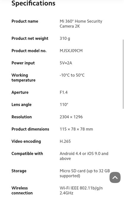 Xiaomi Mi 360° EU  3 MP Wi-Fi Home Security Camera 2K