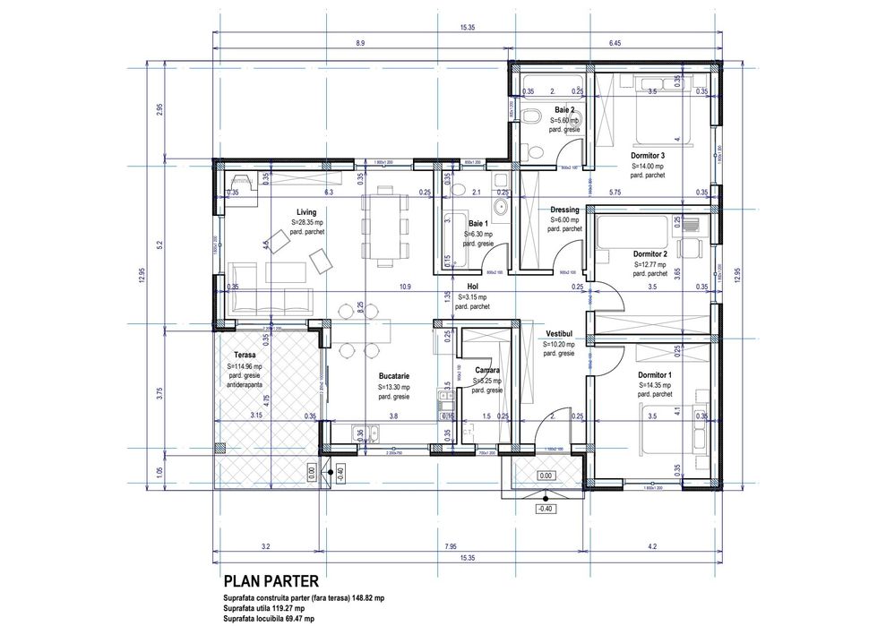 Casa parter la cheie 120mp util, teren 500mp, curte amenajata si pavaj