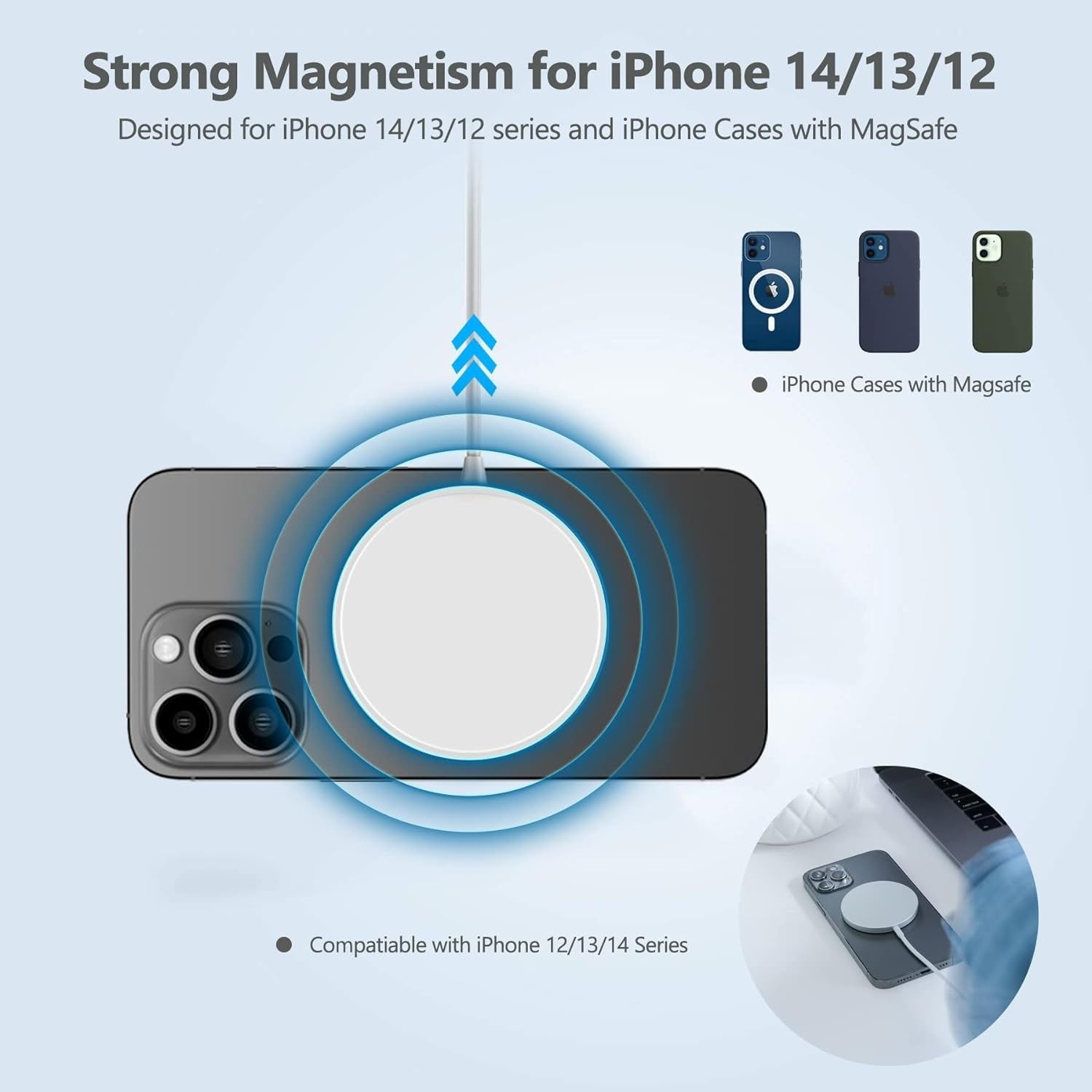 MagSafe Магнитно безжично зарядно устройство 15W за iPhone 15, 14, 13