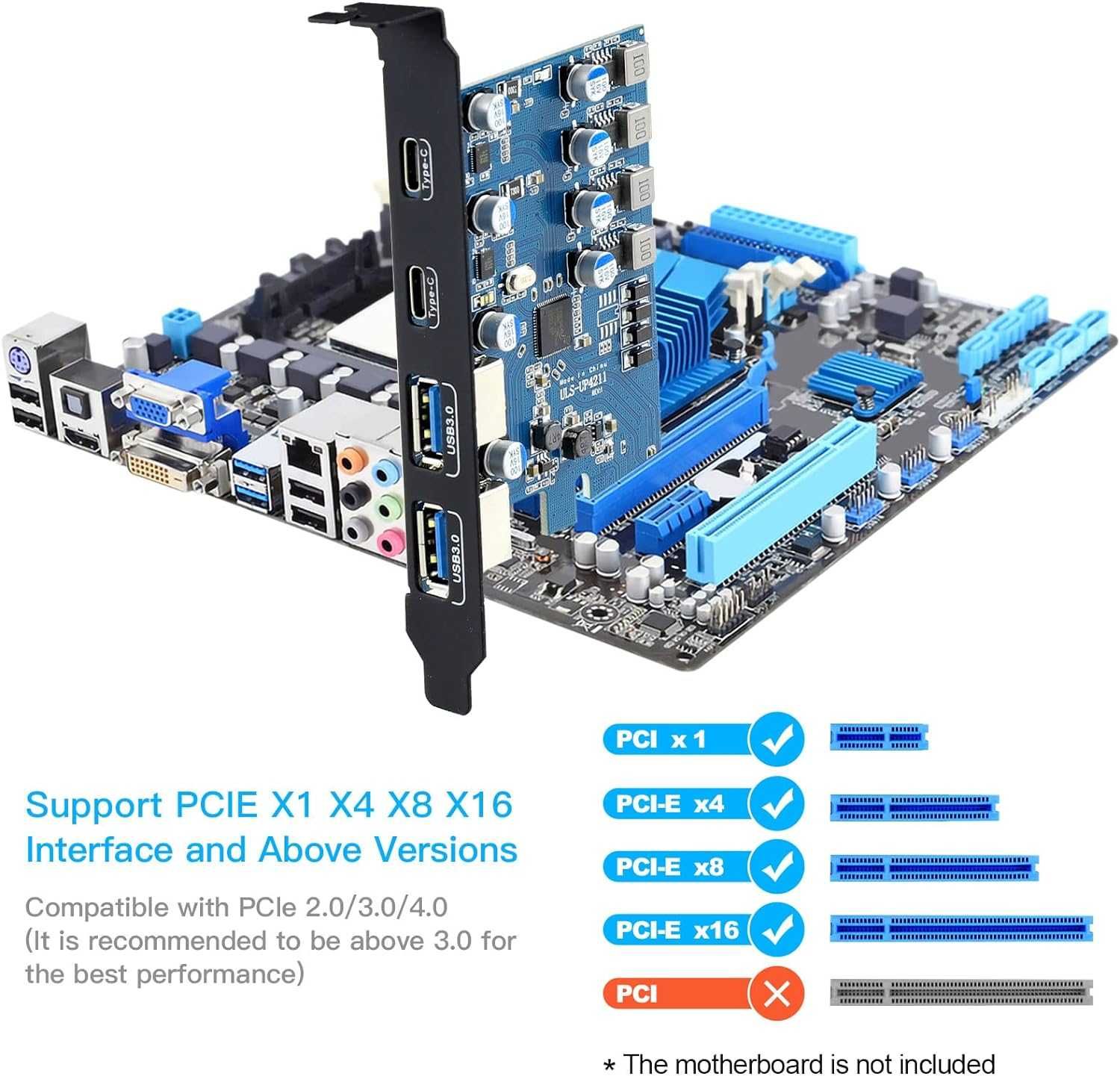 PCIe карта 4 порта (2 x USB C, 2 x USB A) 5 Gbps PCIe USB 3.0/USB 3.2