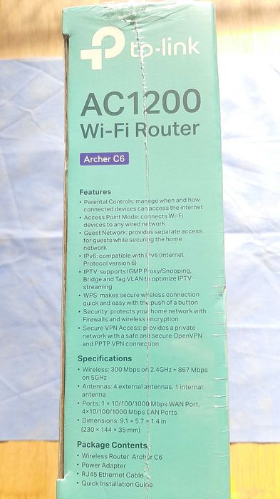 Router Wi-Fi Archer C6, TP-Link AC1200, nou, sigilat, 5 antene, negru