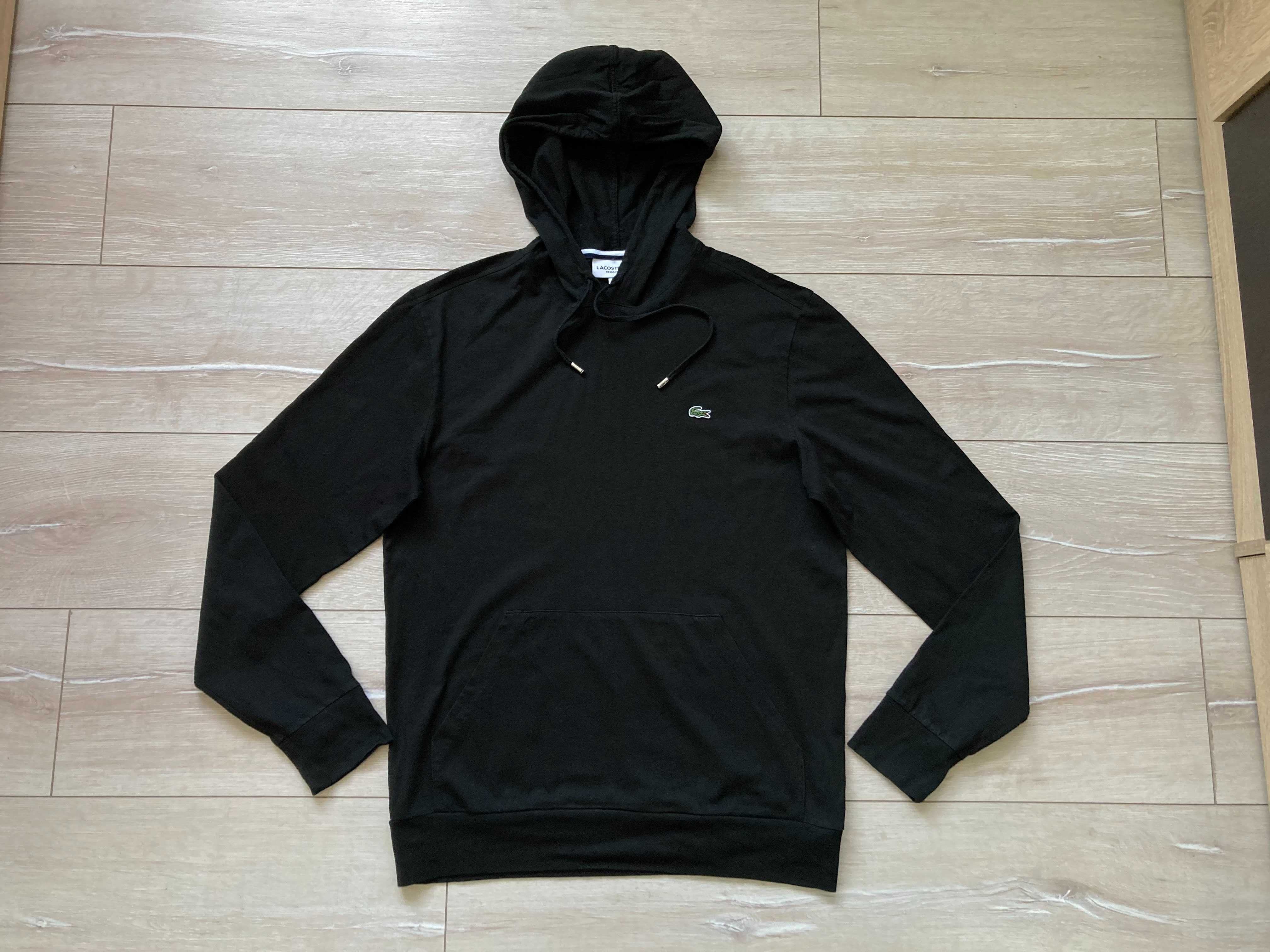 Lacoste тънка черна блуза фланела с качулка суитчър суичър размер М