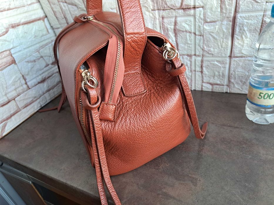 дамска чанта, кафява кожена-естествена кожа,