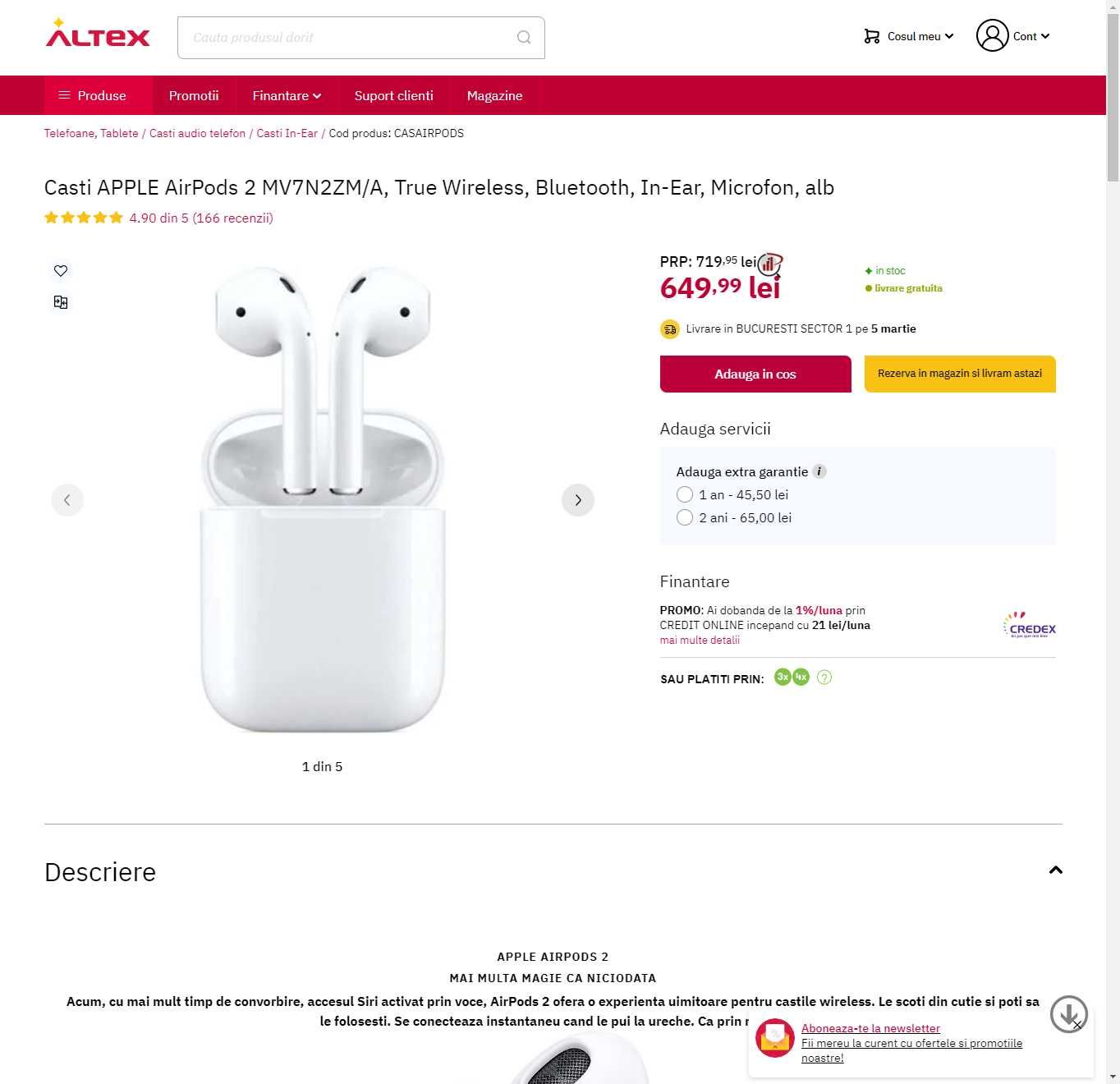Casti wireless Apple Airpods 2 ORIGINALE ca NOI cu GARANTIE