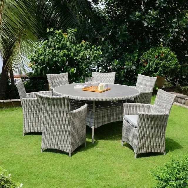 Луксозен градински ратанов сет от 6 стола и маса 140см със сткло Аруба