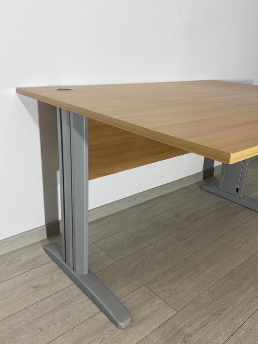 8 Buc. Birou Solid, de Colț, Cadru Metalic Gri, Demontabil; Masă Lucru