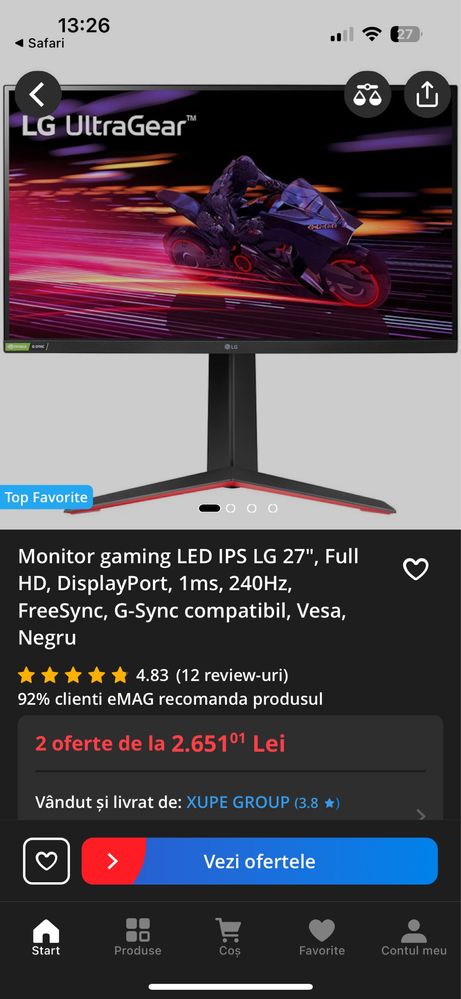 Monitor LG gaming 240hz 27inch