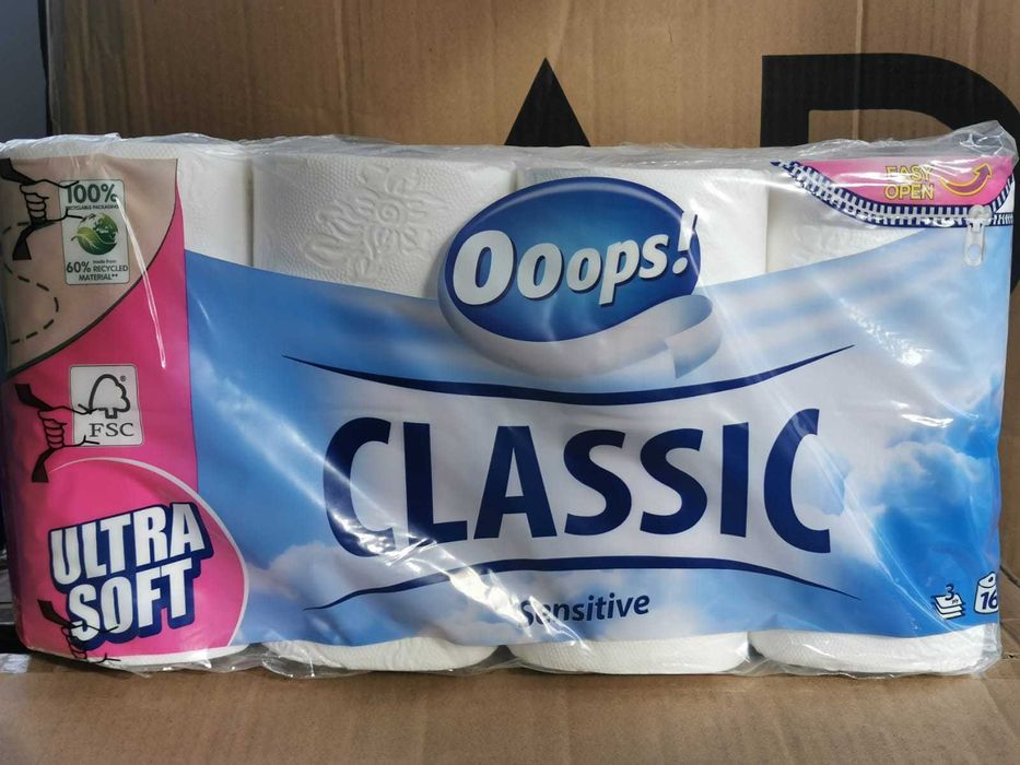 Hârtie igienică Ooops Classic Sensitive - 16 role, 3 straturi, 140 foi