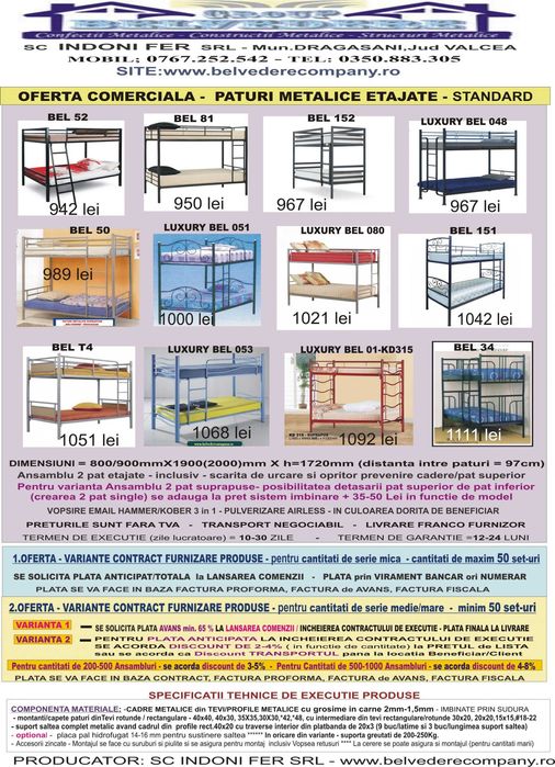 OFERTĂ PROMO Pat Metalic Etajat - Model BEL 1 !