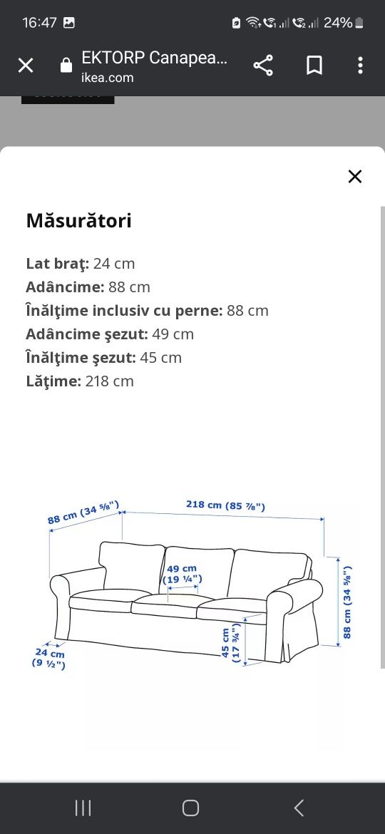 Canapea Ikea fixa cu 3 locuri