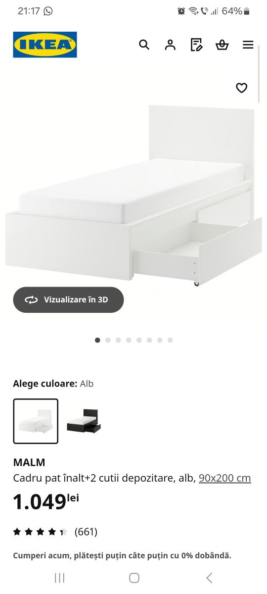 Pat ikea cu spatiu depozitare 1 persoana