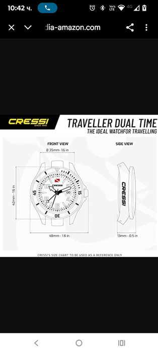 Cressi Traveller Dual Time Черен 10 ATM професионален подводен часовни