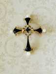 Cruciulita Faberge din aur 14K, email, diamante, perle, safir