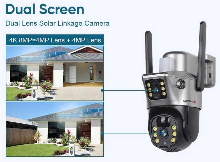 Camera IP Dubla LS VISION rotativa 4G cu cartela SIM si Panou Solar