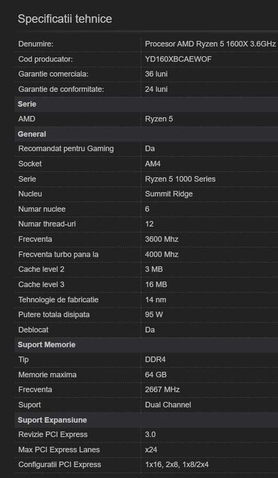 Procesor AMD Ryzen 5 1600X, 3.6 GHz to 4 GHz, 16MB box cooler AM4