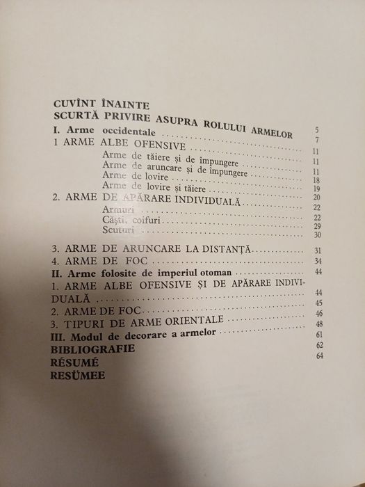 Arme in muzeele din Romania, Ed. Meridiane 1973